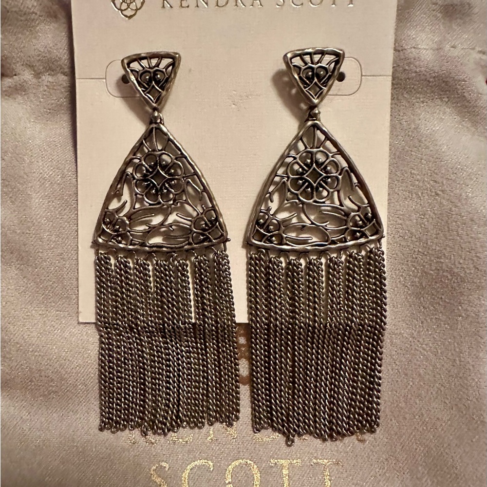Kendra Scott Silver Filigree Tassel Drop Earrings